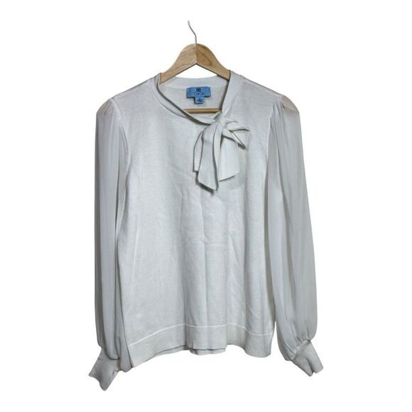 CeCe Neck Bow Sheer Sleeved Sweater Medium - Picture 2 of 7